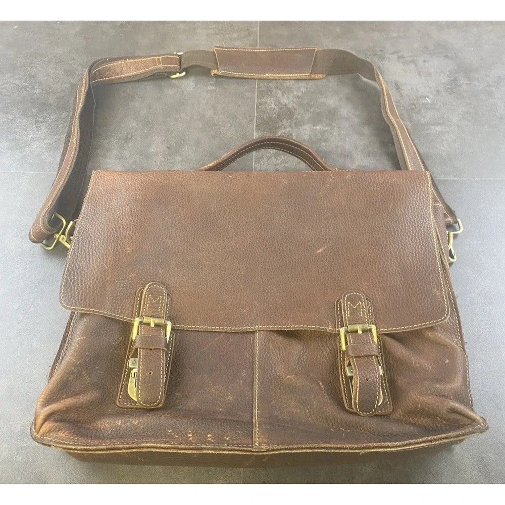 Jack & Chris Distressed Brown Pebbled Leather Messenger/Briefcase